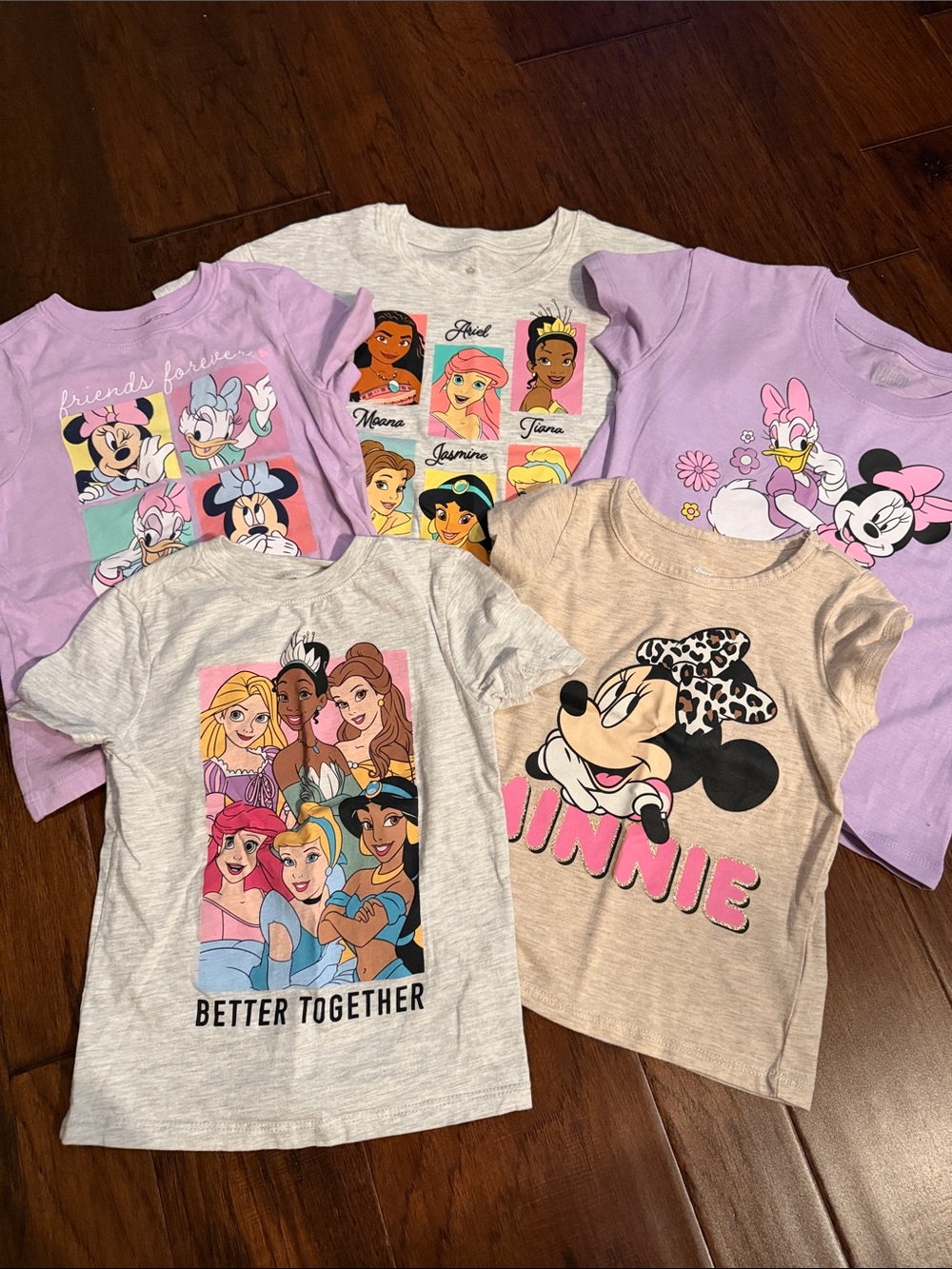 Disney Minnie & Princesses Graphic Tee Bundle - Pink, Lilac, Gray, Beige